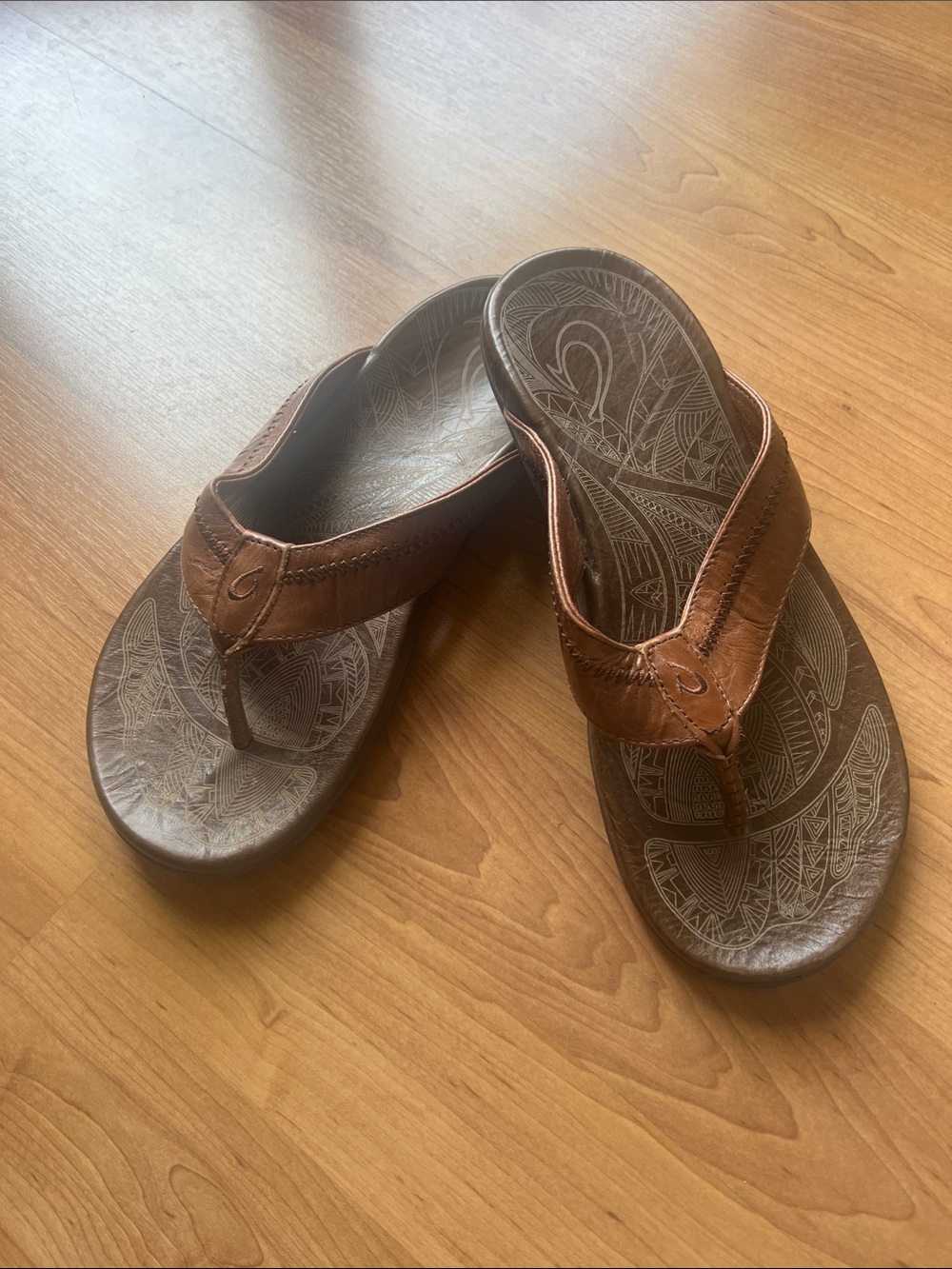 OluKai Brown Leather Thong Sandals
